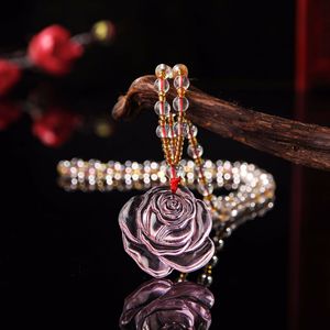 Wholesale pink Crystal Glass Stylish Buddha <strong>Fox</strong> Gourd Rose Flower Jade Donut Goldfish Pendant <strong>Necklace</strong> for Women Men 2025 - Product Image 4