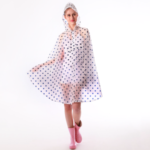OEM Poncho de lluvia para <span class=keywords><strong>mujer</strong></span> Reutilizable EVA Impresión de <span class=keywords><strong>lunares</strong></span> Impermeable esmerilado Jersey Capa de lluvia con capucha con bolsillo - Product Image 2