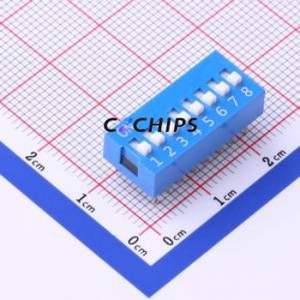 DS-08BLP DIP Switch Through hole Component (THT) Switch Flat Toggle, Raised Type Single Pole Single Throw 8 PC Pin - Product Image 1