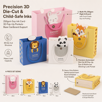 Sacs cadeaux en papier à poche pop-up avec animaux de dessin animé mignons, découpés en 3D avec oreilles d'animaux, pour fêtes d'anniversaire d'enfants, vente en gros OEM