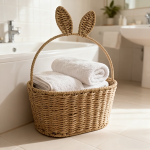 Cesto Pasquale Fatto a Mano con Manico, Cesto Portaoggetti Intrecciato in Corda di Carta Naturale - Product Image 5