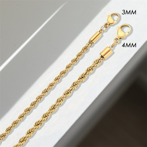 3mm 4mm אופנה היפ הופ תכשיטי נירוסטה <span class=keywords><strong>14k</strong></span> זהב Pvd מצופה מעוות חבל שרשרת שרשרת עבור גברים נשים - Product Image 6