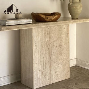 QUYANG Décoration de salon de luxe moderne <span class=keywords><strong>Table</strong></span> <span class=keywords><strong>console</strong></span> d'affichage en pierre de travertin <span class=keywords><strong>Table</strong></span> d'appoint en marbre - Product Image 2