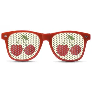 도매 2023 사용자 정의 로고 귀여운 체리 저렴한 가격 파티 안경 스티커 프로모션 핀홀 렌즈 선글라스