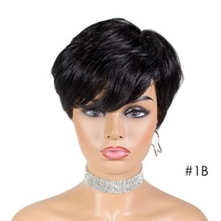 Perruques Courtes en Cheveux Humains en Gros, Coupe Pixie Droite, Perruques Brésiliennes pour Femmes Noires, Fabriquées à la Machine, Perruques Sans Colle Pas Chères