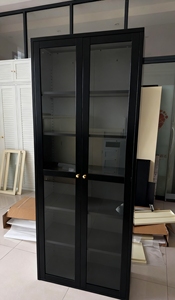 Puerta de vidrio transparente Estantería abierta de acero de seis pisos con cerradura Blanco/Negro/Azul Capacidad extra grande para el hogar - Product Image 6