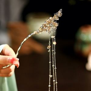<b>Chinese</b> Style Hair Stick Light Luxury Crystal Tassel <b>Hairpin</b> <b>Chinese</b> Hair Stick Handmade Hollow Step-Shaking Alloy <b>Hairpin</b> - Product Image 6