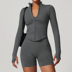 女式户外保暖压缩跑步夹克透气氨纶运动服前拉链舒适瑜伽上衣速干 - Product Image 2