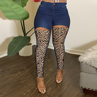 Pantalon pour femmes personnalisé 2022 nouveauté décontracté à la mode imprimé léopard taille moyenne mode épissage dames jean pantalon léopard jean