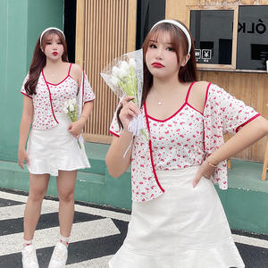 ชุดเสื้อกล้ามลายดอกไม้ฤดูร้อนสำหรับผู้หญิงไซส์ใหญ่ N8089 สีแดงและสีน้ำเงิน ผลิตจากผ้าโพลีเอสเตอร์ถัก สำหรับผู้ใหญ่ - Product Image 5