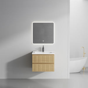 Mueble de Baño de PVC de Color Natural, Mueble de Almacenamiento con Lavabo Integrado de Cerámica, Encimera con Lavabo Integrado - Product Image 4