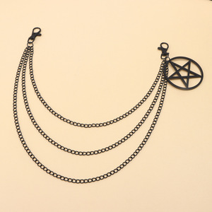 Colgante de estrella de aleación de zinc unisex, cadena de tres capas para pantalones, para uso diario, diseño de estrella de cinco puntas negra - Product Image 2