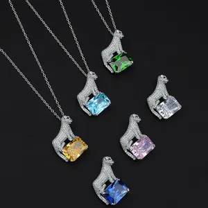 S925 Full Body Silver Tiktok Hot Selling Main Stone 10 * 14 Colorful Treasure Leopard Temperament Luxury Pendant Jewelry