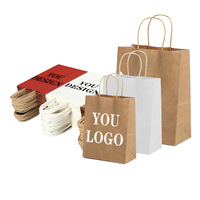 Sacs cadeaux écologiques en papier kraft, sacs jetables avec poignées en corde de coton, logo imprimé numérique, style classique, sac plat standard