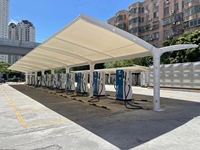 Abri de voiture en acier à double cantilever avec membrane PVDF, résistant au vent, pour extérieur