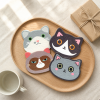 Ensemble de sous-verres en feutre en forme de chat mignon, sous-verres colorés pour tasses à café, mugs, décoration de table pour la maison et le bureau