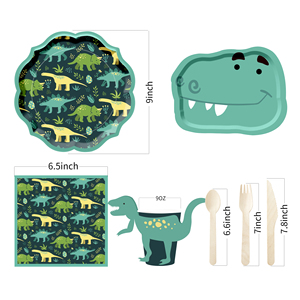 DAMAI - Juego de Vajilla Desechable con Temática de Dinosaurios, Nuevo y Popular, Personalizado, Artículos para Fiestas, Cumpleaños de Niños - Product Image 6