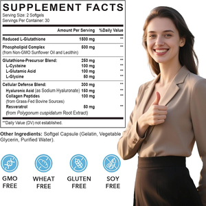 Cápsulas de alta calidad con L-glutatión, ácido hialurónico y péptidos de colágeno para hidratación de la piel, defensa contra el envejecimiento y apoyo antioxidante. - Product Image 2