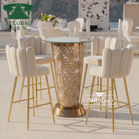 Table haute et chaise avec cadre en acier inoxydable, plateau en verre et éclairage LED
