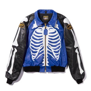 Chaqueta de Cuero PU Estilo Bomber Retro Americano con Bordado de Calaveras, Ropa Urbana para Hombre, Chaqueta de Motociclista y Carreras - Product Image 1