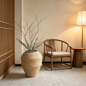 Urne en poterie Wabi Sabi aux tons terreux, à compartiments, avec rainures de séparation pressées à la main, accessoire de décoration minimaliste pour showroom de designer - Product Image 5