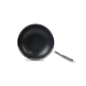 Hot Sales 30 32cm Chinês Non-Stick Stainless Steel Honeycomb Grande Capacidade Wok Com Duas Alças Cozinhar Woks