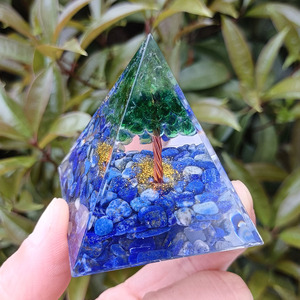 <b>Crystal</b> <b>Tree</b> Pyramid Resin Epoxy Craft Natural Minerals Home Decoration Desktop Ornament Green Lapis Lazuli - Product Image 2