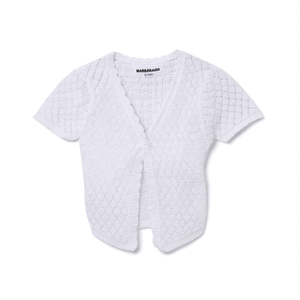 White <b>Cropped</b> Open Knit <b>Short</b> <b>Sleeve</b> <b>Cardigan</b> for Women Summer Top - Product Image 2