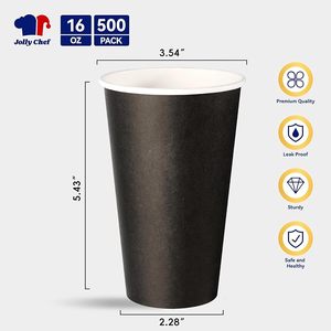 Vasos de Papel Negros de 12oz, Vasos Desechables de Pared Simple para Bebidas Calientes, Paquete de 1000, Papel de Grado Alimenticio - Product Image 2