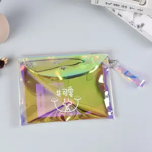 custom Colored small fashion private label pvc toiletry bag holographic laser punch pvc makeup bag pvc