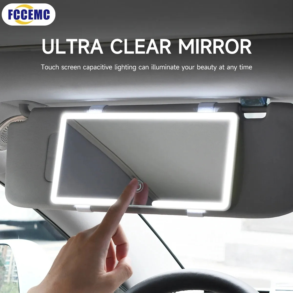 HD 자동차 메이크업 거울 LED 울트라 씬 3 기어 조정 인테리어 선 바이저 플레이트 미러 디밍이 가능한 터치 스크린 여성용