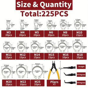 External Circlip Snap Retaining Clip Ring Assortment Set 225pcs M3 M4 M5 M6 M8 M10 M11 M12 M14 M15 M16 M18 M20 M22 M25 304 - Product Image 5