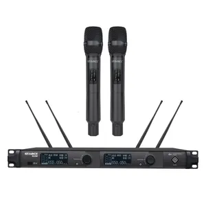 Microfone sem fio uhf de longo alcance para performance de palco profissional, microfone sem fio ST-9380S de 2 canais e verdadeira diversidade