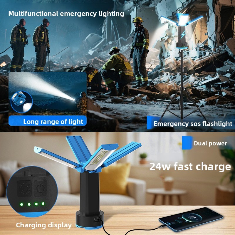 Outdoor Multifunctional LED Work Rechargeable Flashlight Foldable and Retractable Outdoor Camping Light
