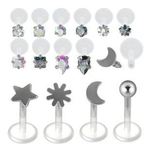 Nouveau Piercing Labret Monore en Acrylique Flexible à Enfichement, Zircon Soleil Lune, pour Cartilage d'Oreille, Tragus, Bijou Corporel de Mariage - Product Image 1