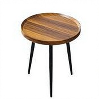 Table basse ronde en bois grainé avec pieds en métal, table d'appoint industrielle, meubles de salon, emballage plat