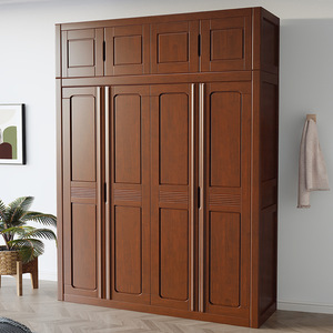 Armoire en bois massif, style chinois moderne, 345 portes à charnières, gain de place, rangement pour chambre à coucher, usage adulte - Product Image 2