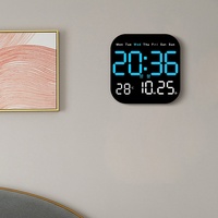 Jam Dinding LED Plastik Multifungsi Termometer Kalender Abadi Fase Bulan Desain Modern Sederhana Dua Fungsi Gantung/Dudukan