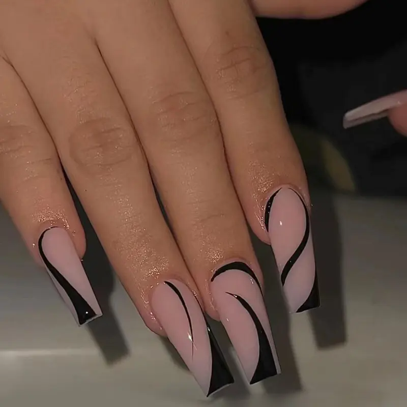 Hot Sale High Quality Nails Suppliers Salon Coffin Press On Reusable Nails Custom Pink Acrylic Waterproof Ballerina False Nails