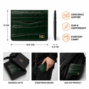 Portefeuille porte-cartes en cuir gaufré crocodile vert forêt avec logo personnalisé pour homme, idéal pour les voyages d'affaires, avec rangement fin multi-fentes - Product Image 3