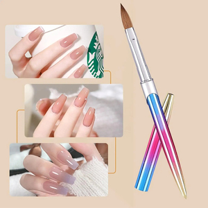 Pinceau à ongles ovale 100 % poils de Kolinsky purs, manche métallique dégradé pour application de poudre acrylique, extension d'ongles, pinceau de manucure - Product Image 5