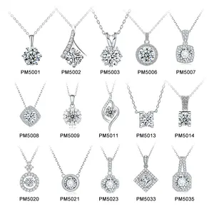 Classic Style Solitarie Setting Round Moissanite 1ct 2ct 925 Sterling Silver 1carat Moissanite Gemstone Necklaces