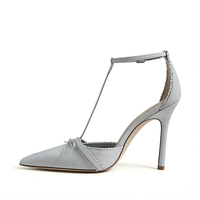 Nouvelles Escarpins Bleus à Talon Aiguille et Bout Pointu avec Nœud, Modèle T-Strap Polyvalent pour le Travail et les Rendez-vous, Tailles Étendues 34-46 pour Femme
