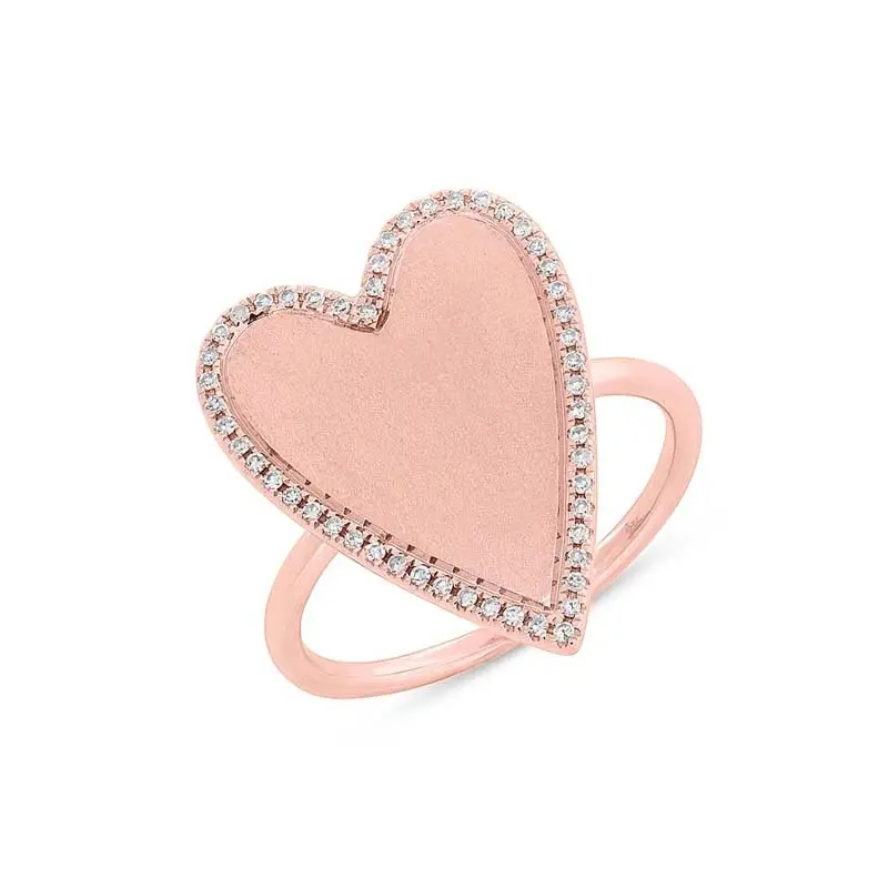 HYH Bague en or rose pour femme avec gros cœur cz