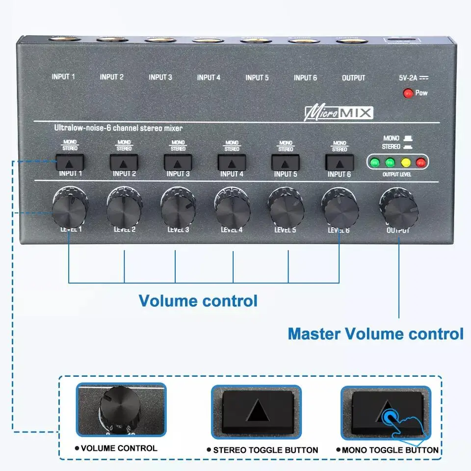 Depusheng DX600 Mini Mixer - 6 Channel Low-Noise Audio Console for