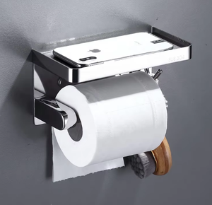 Porte-papier toilette mural en acier inoxydable 304 avec étagère pour téléphone et crochets latéraux, accessoire de salle de bain moderne et minimaliste - Product Image 6