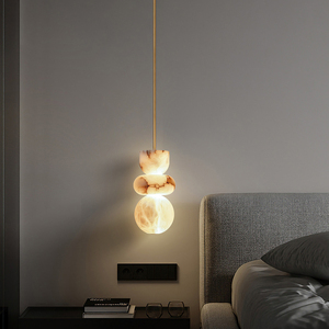 Lámpara Colgante de Alabastro, Latón, Estilo Moderno Retro, para Dormitorio, Comedor, Bar, Diseño de Alta Gama, Escultura de Piedra Translúcida, Lámpara Artística - Product Image 3