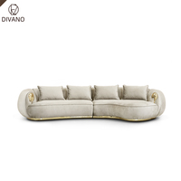 Proveedor de muebles de lujo Sofá de cuero Conjunto Crema Beige Curvo Terciopelo de gama alta Sofá de lujo Conjunto