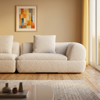 Canapé d'angle 3 places en tissu blanc crème avec rembourrage en éponge, plateau en marbre et structure en bois de pin pour mobilier de villa moderne