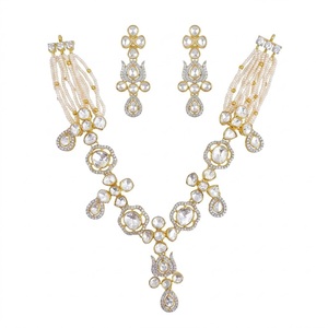 Elegant 925 Silver Kundan <b>Necklace</b> Set Traditional Bridal Jewelry Designer Pearl Earrings for Women Wear - Product Image 1
